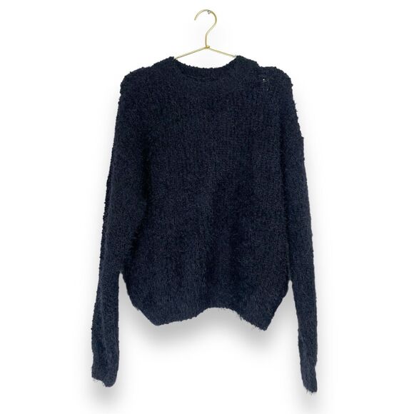 SO Black Eyelash Fuzzy Lux Crewneck Pullover Drop Shoulder Sweater Size : L 490 - Picture 1 of 8
